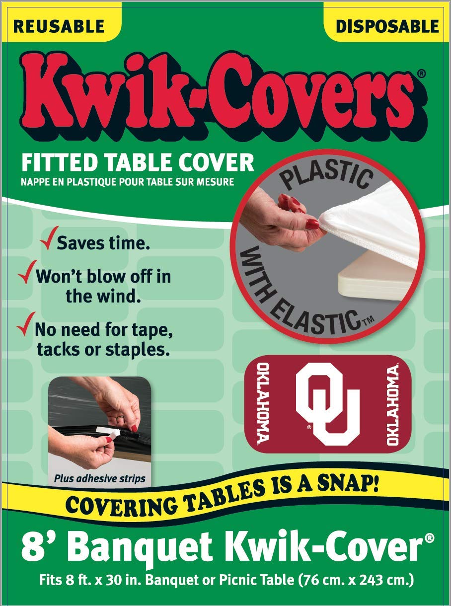 Collegiate Kwik-Covers Rectangle Plastic Table Covers, Bundle Of 2 (University Of Oklahoma, 8')