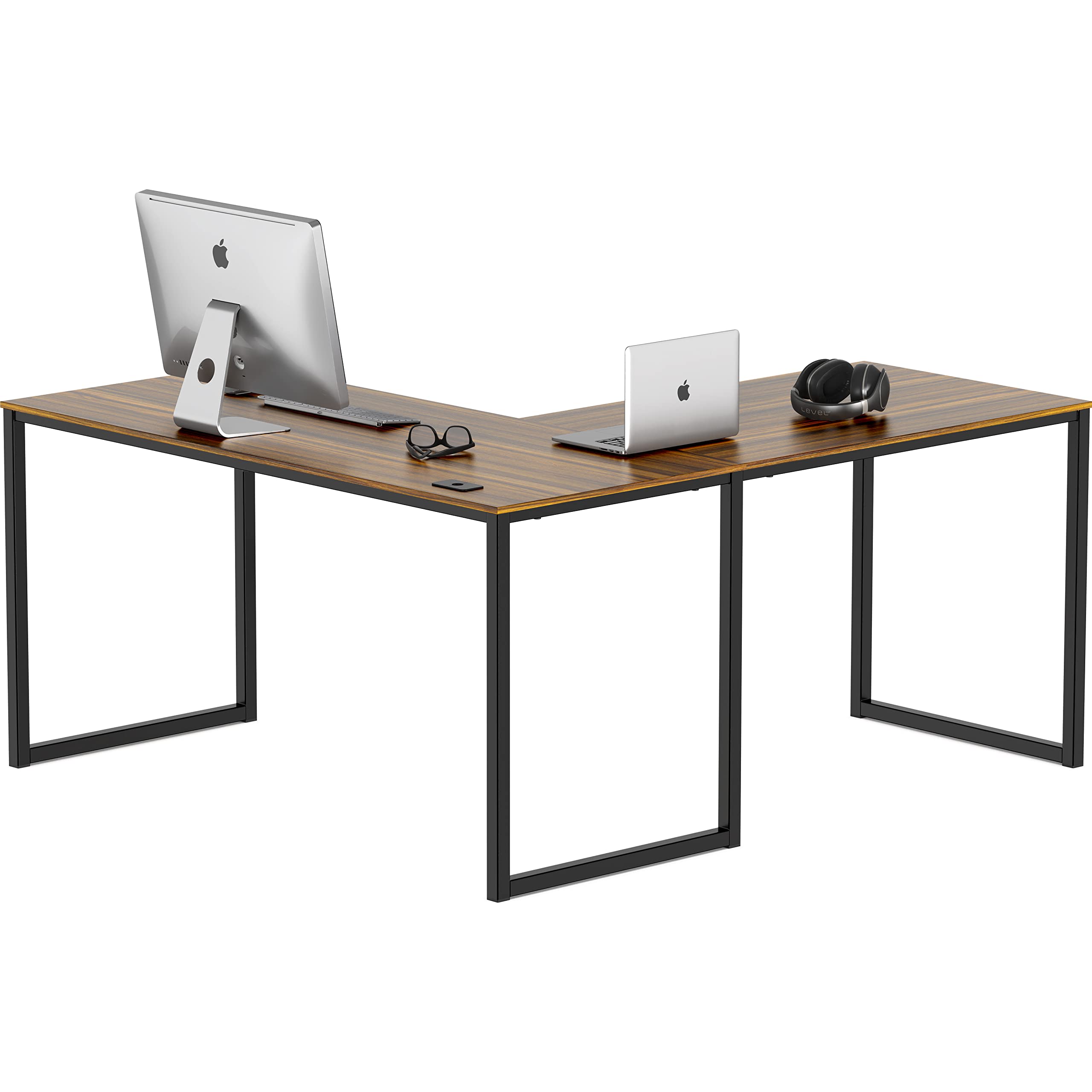 SHW Home Office 55-Inch Large L Shaped Corner Desk, 24 Deep, Walnut
