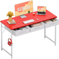Pamray 47 Inch Small Computer Desk with 3 Drawers for Bedroom Study Writing Home Office Table for Small Spaces Red