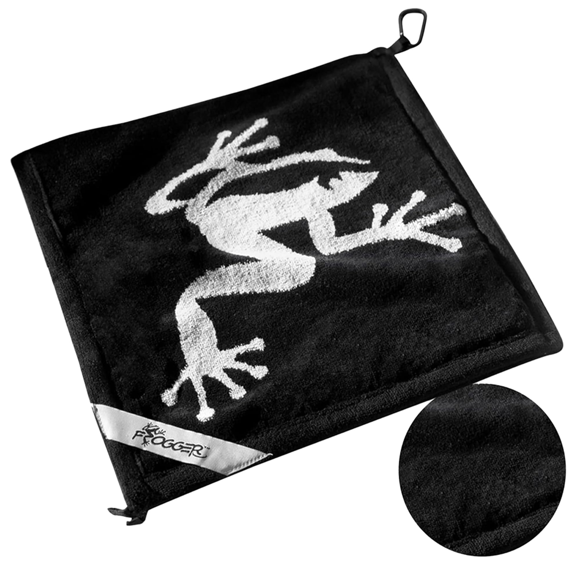 Frogger Amphibian Golf Towel with Wet and Dry Technology, Black/Grey - Golf Bag Accessory for Men and Women with Carabiner Clip