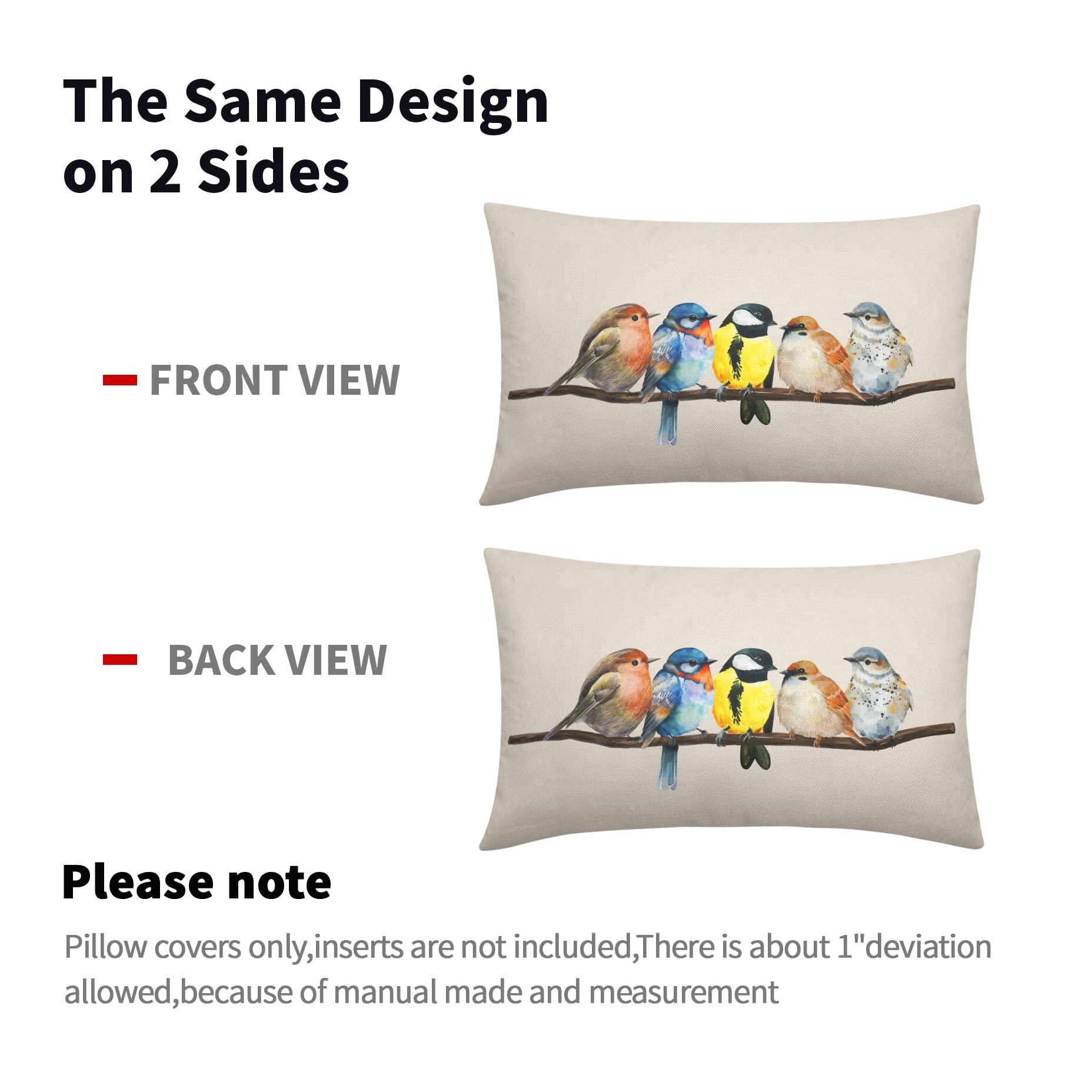 Oil Painted Bird Lumbar Pillow Covers 12X20 Inch Rustic Birds Tree Branches Rectangular Pillow Cases Wildlife Spring Summer Oblo