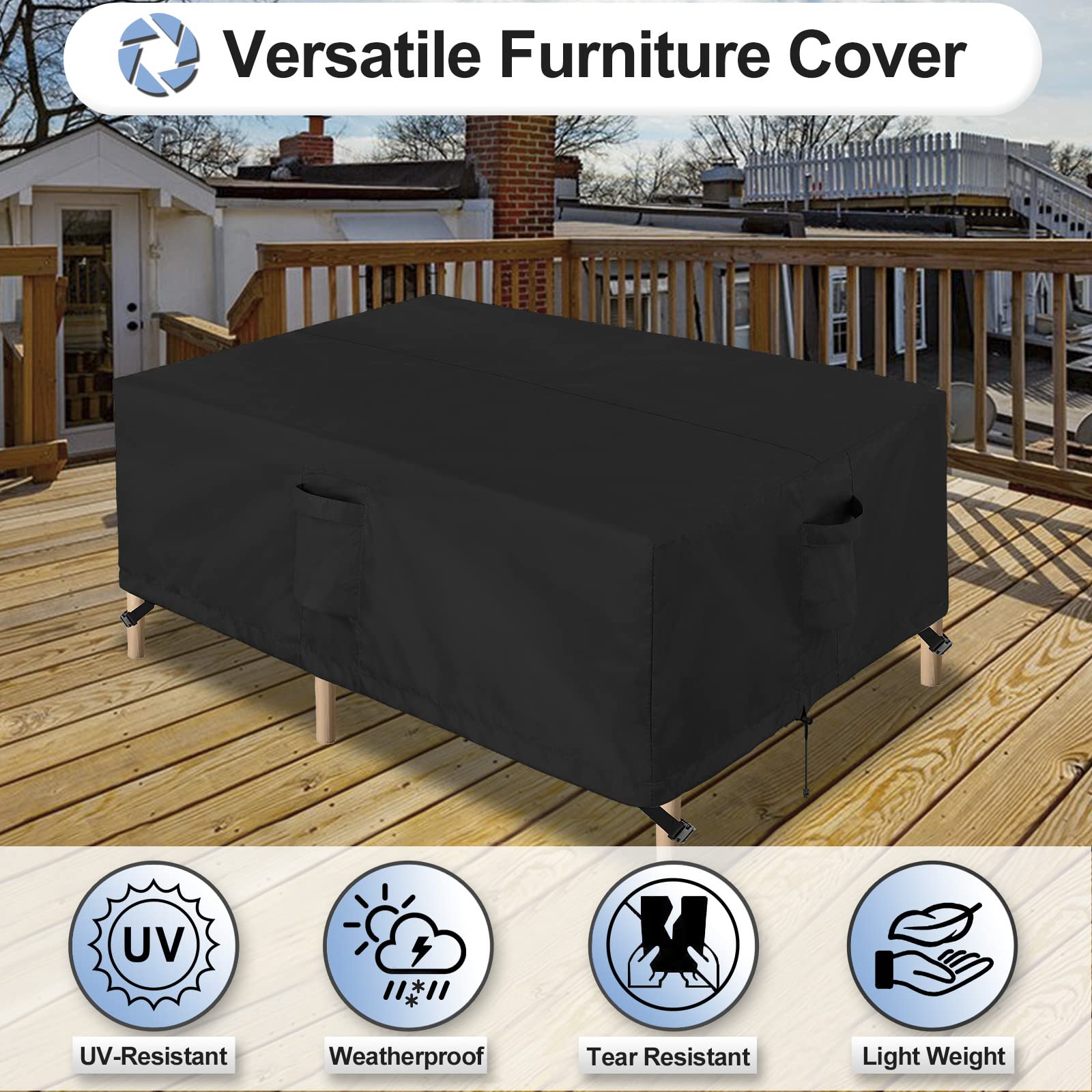 Outdoorlines Outdoor Waterproof Patio Table Furniture Set Covers - Rectangle Couch Sectional Cover Outside Weatherproof Patio Furniture Covering For Deck, Lawn And Backyard 110'L X 84'W X 28'H, Black