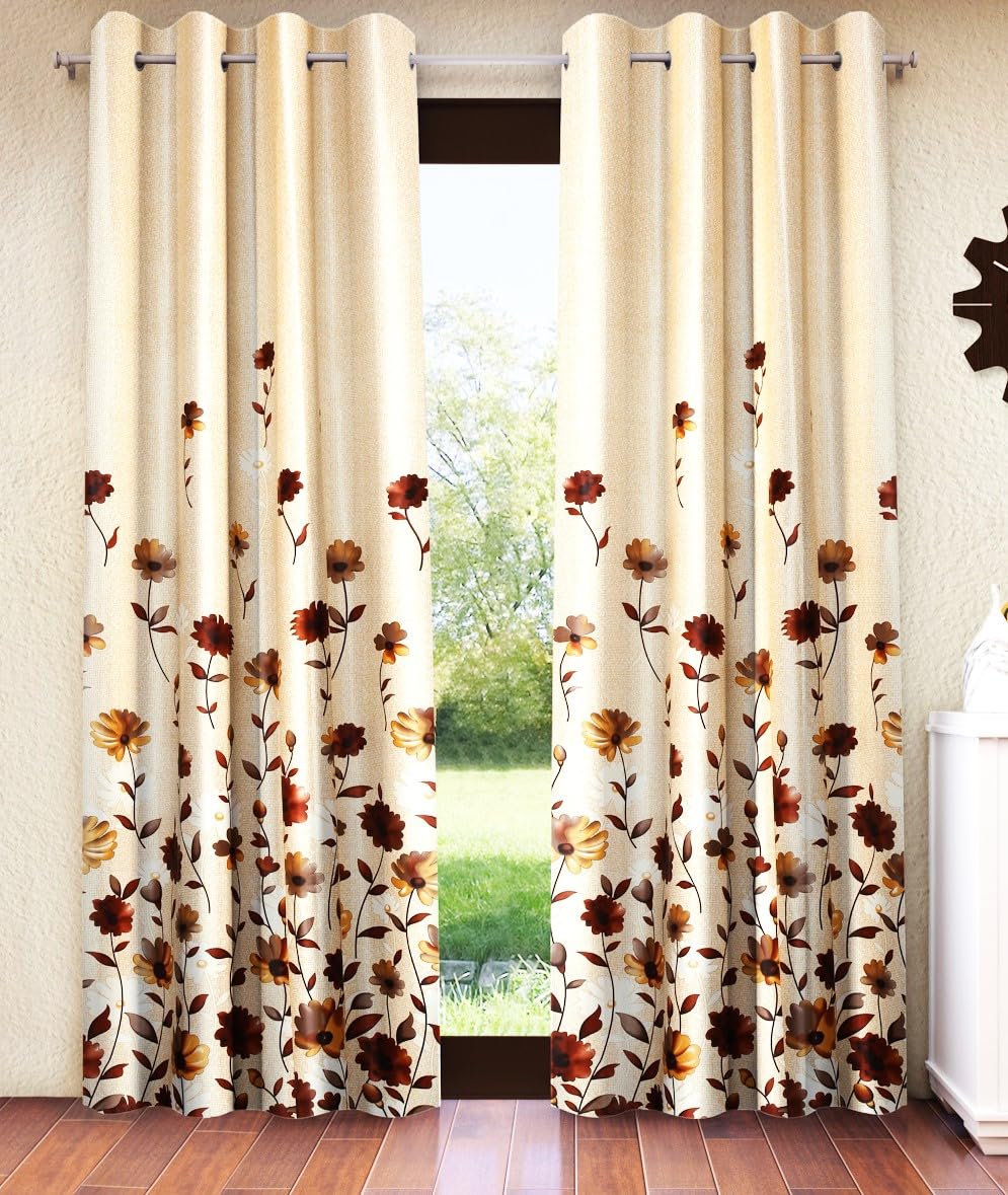 Home Sizzler 2 Pieces Digital Print Eyelet Polyester Door Curtains  7 Feet, Brown