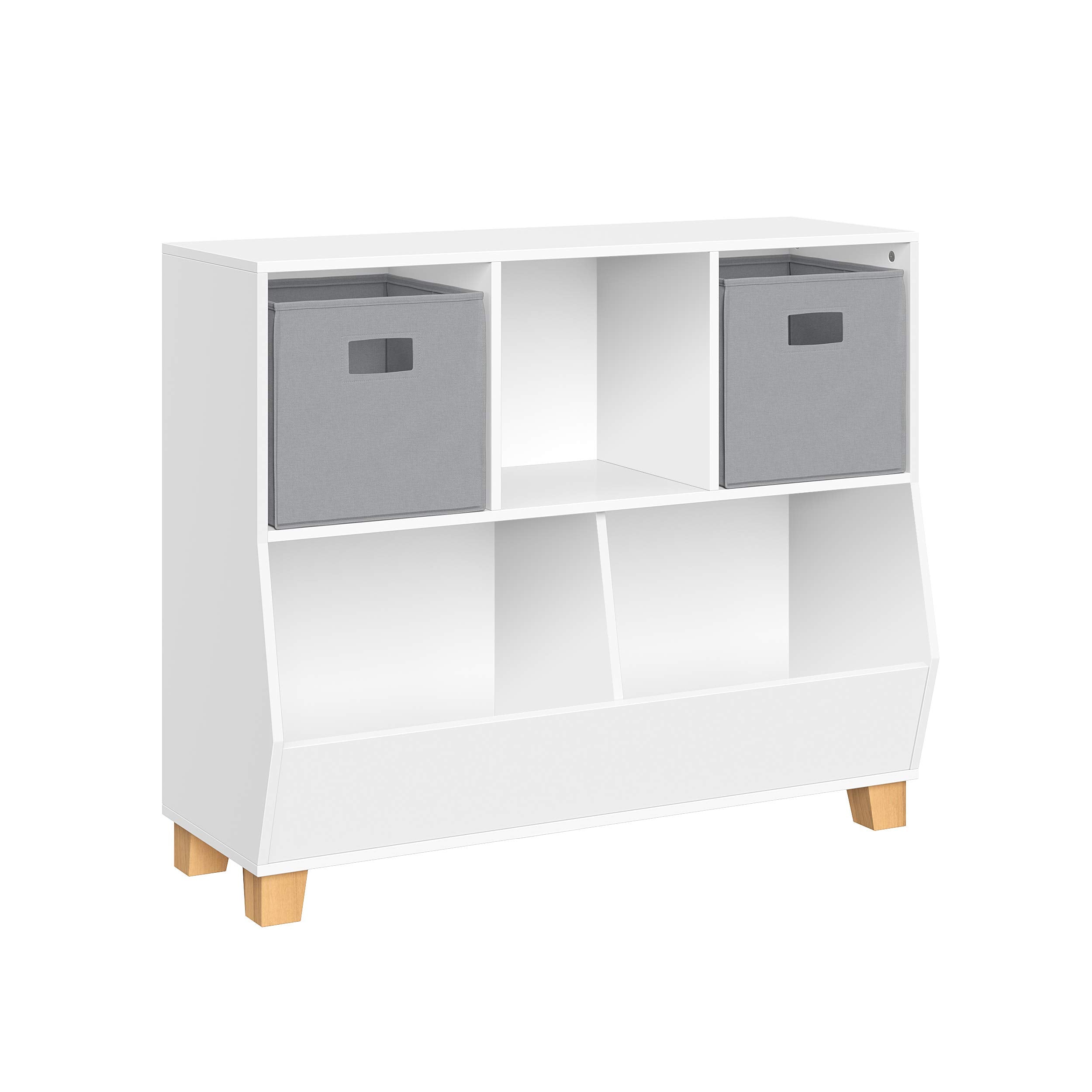 RiverRidge Catch-All Kids Toy Storage Organizer with 3 Cubbies and 2 Storage Bin Compartments - 35 Inch Wide White and 2 Gray Fa