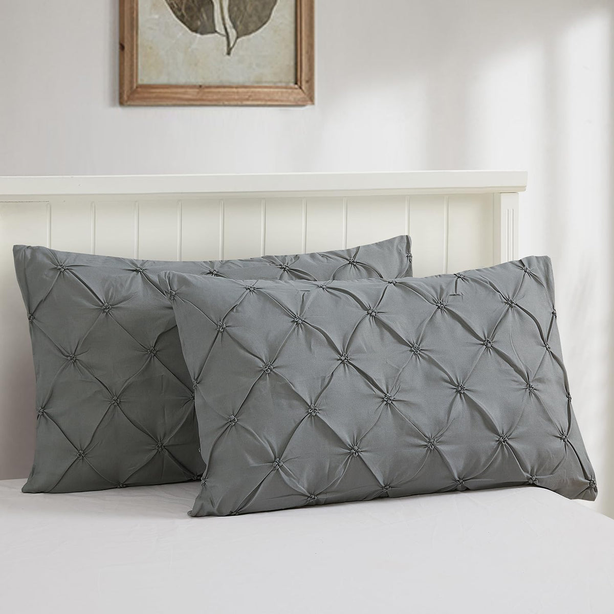 Vaulia Lightweight Soft Microfiber Pillow Shams, Well Crafted Pinch Pleat, King Size (20X36) Grey Color Set Of 2