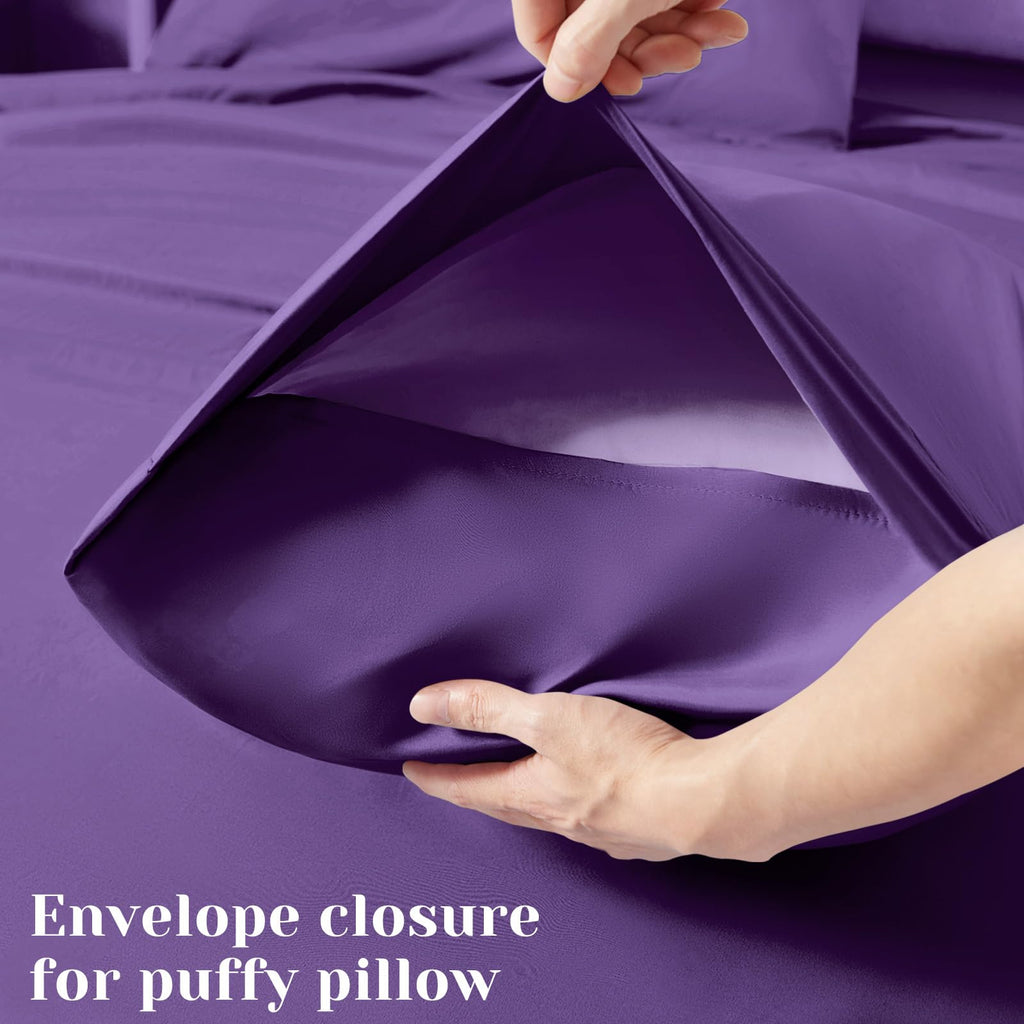 Bysure 6 Pieces Bed Sheets Set(King, Eggplant Purple) - Hotel Luxury Super Soft 1800 Thread Count 100% Microfiber Sheets With De