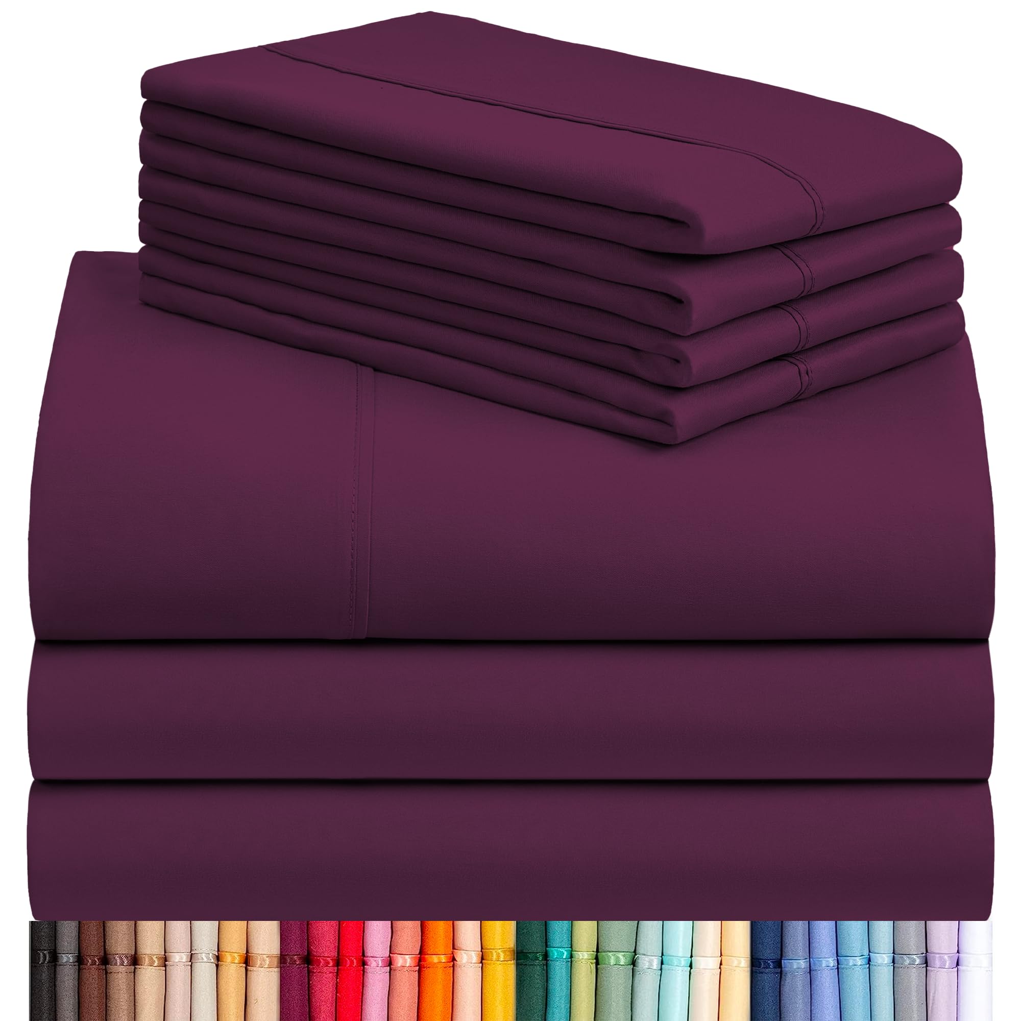 LuxClub 7 PC Split King Sheet Set, Breathable Luxury Bed Sheets, Deep Pockets 18'' Eco Friendly Wrinkle Free Cooling Sheets Mach