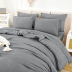 Litanika King Size Comforter Set Medium Gray - 7 Pieces Bed In A Bag King Beddding Comforter Sets, Solid Lightweight Bed Set Wit