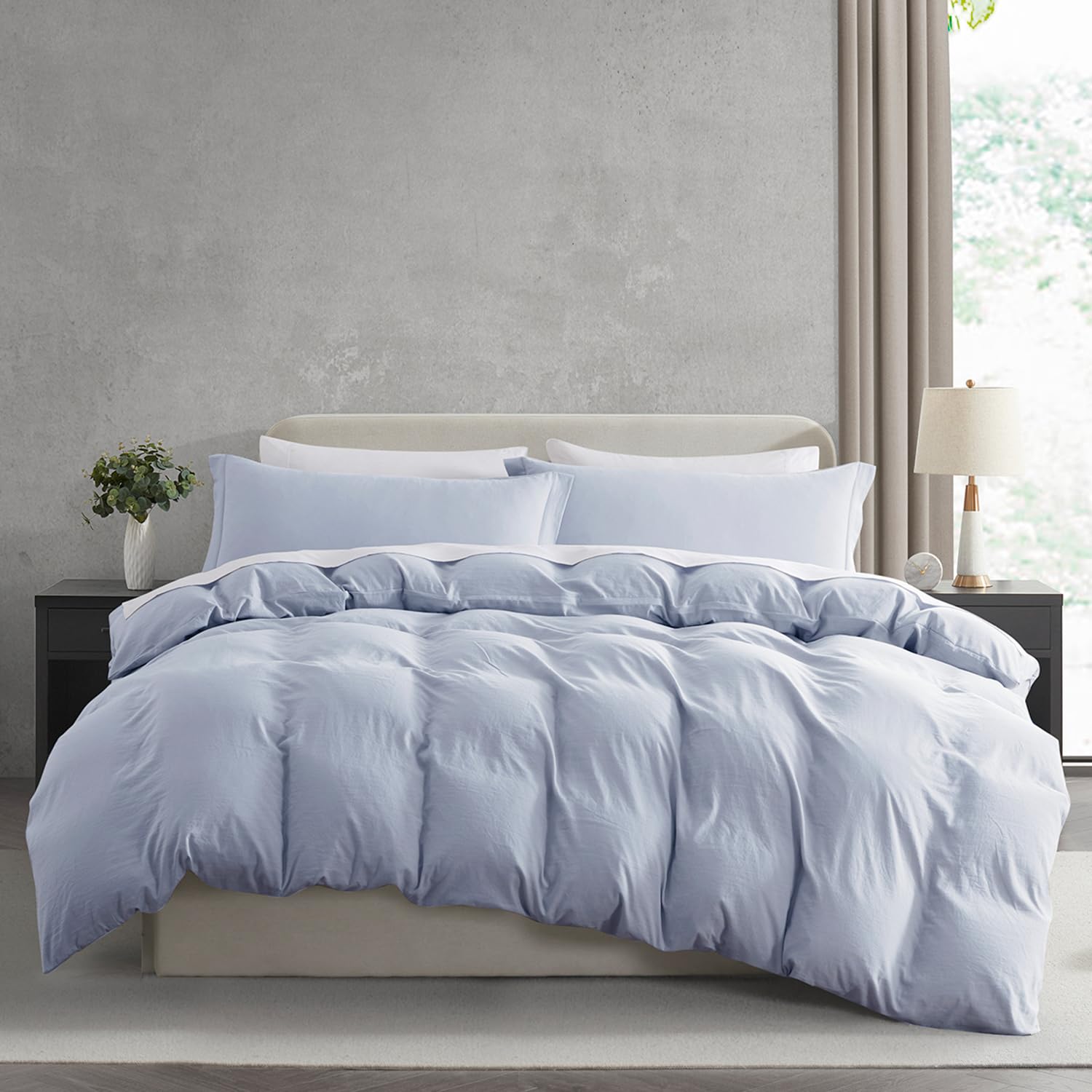 Nestl Ice Blue California King Duvet Cover Sets - Soft Prewashed Cal King Duvet Cover, 3 Piece, With Zipper Closure, 1 Duvet Cover 104X98 Inches And 2 Pillow Shams - No Comforter