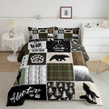 Camper Adventure Kids Comforter Set Full Size,Deer Antlers Bear Paws Rustic Farmhouse Bedding Set For Boys Girls Adults Room Dec