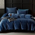 Warmdern Navy Velvet Duvet Cover King Size Flannel Duvet Cover Bedding Sets, 3Pcs Ultra Soft Luxury Textured Modern Crystal Velv