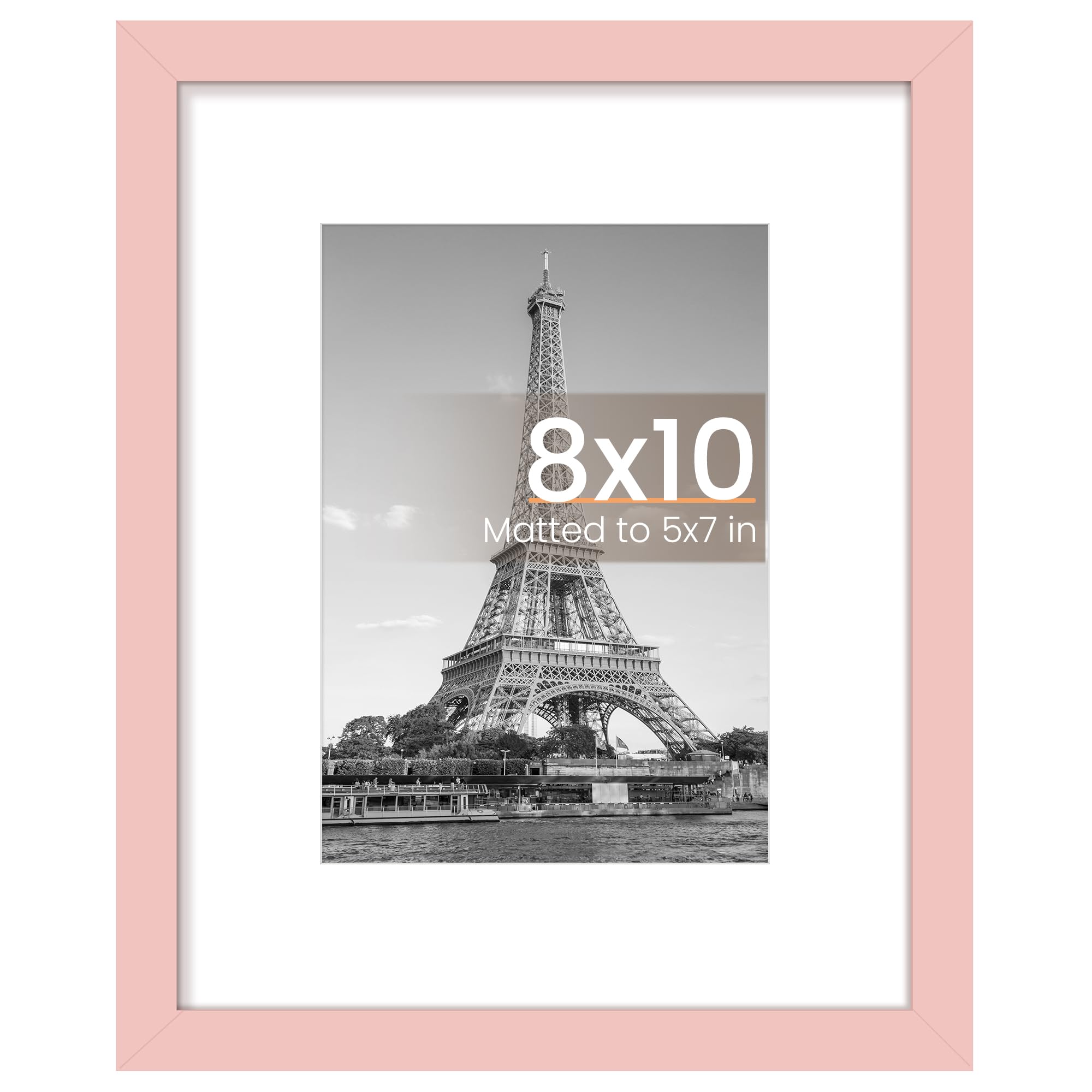 upsimples 8x10 Picture Frame, Display Pictures 5x7 with Mat or 8x10 Without Mat, Wall Hanging Photo Frame, Pink, 1 Pack