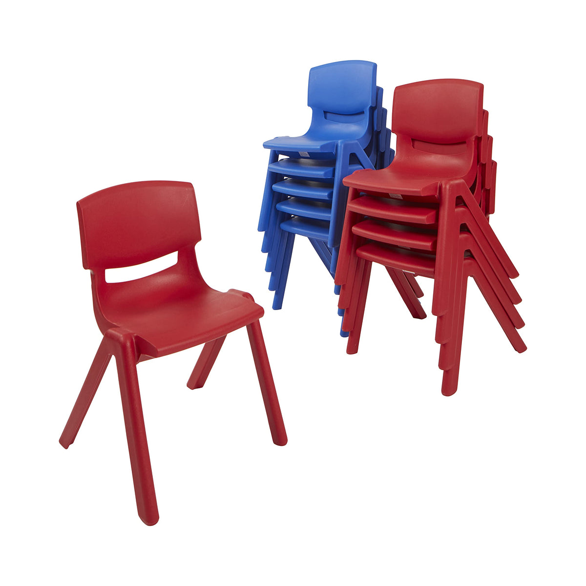 ECR4Kids 12in Plastic School Stack Chair, Classroom Furniture, Blue/Red, 10-Piece