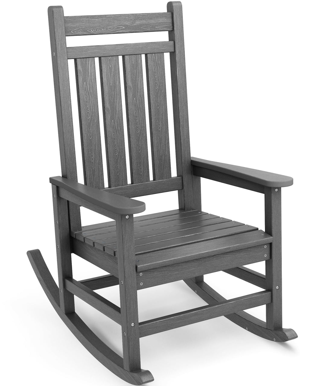 Serwall Oversized Rocking Chair, Outdoor Rocking Chair For Adults, All Weather Resistant Porch Rocker For Lawn Garden, Grey