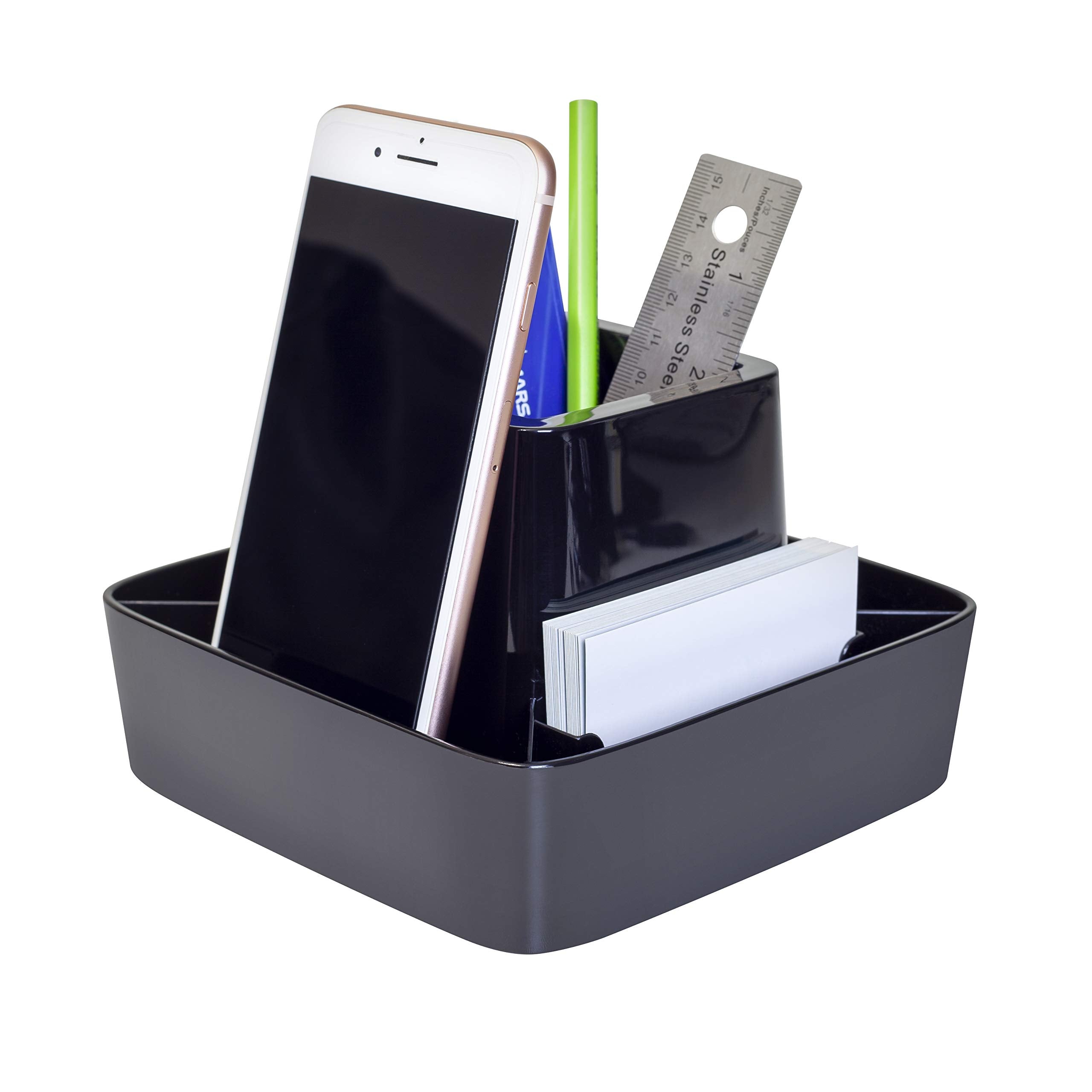 Storex Modern Gloss Spinning Organizer, 6.2 X 6.2 X 4 Inches, Black, 1 Count (00152A04C)