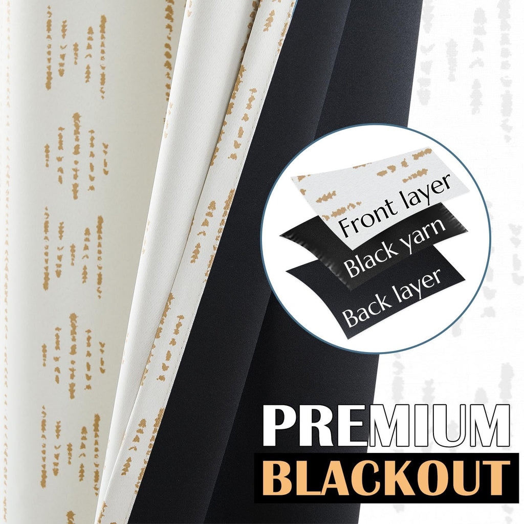 Jinchan 100% Blackout Boho Curtains 63 Inch Length For Bedroom Beige Geometric Printed Grommet Top Room Darkening Thermal Insulated Window Drapes 2 Panels