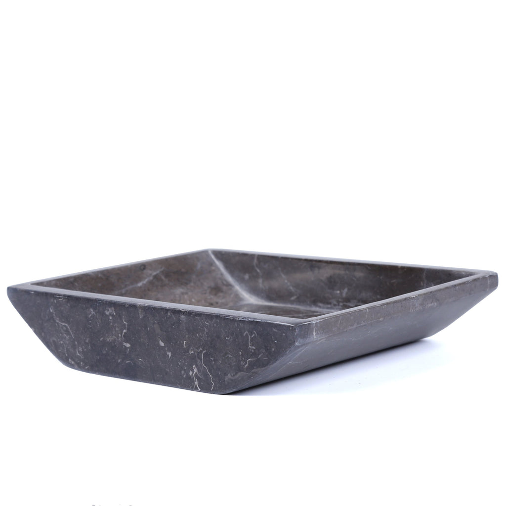 Creative Home Charcoal Marble Stone Boat Shaped Candle Holder, Medium, 6-1/4'' X 4-3/4''