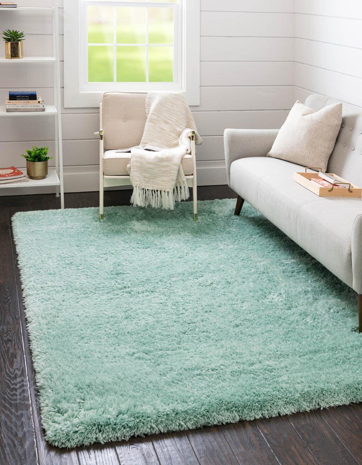 Rugs.com Infinity Collection Solid Shag Area Rug 5 x 8 Cyan Shag Rug Perfect for Living Rooms, Large Dining Rooms, Open Floorp