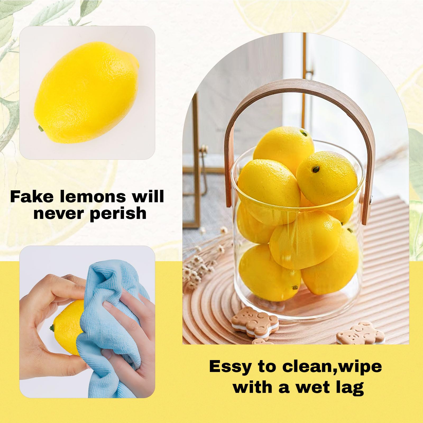 Toopify 20Pcs Yellow Artificial Lemons,Fake Fruit Lemons Artificial Lifelike Simulation Lemon For Home House Kitchen Party Decor