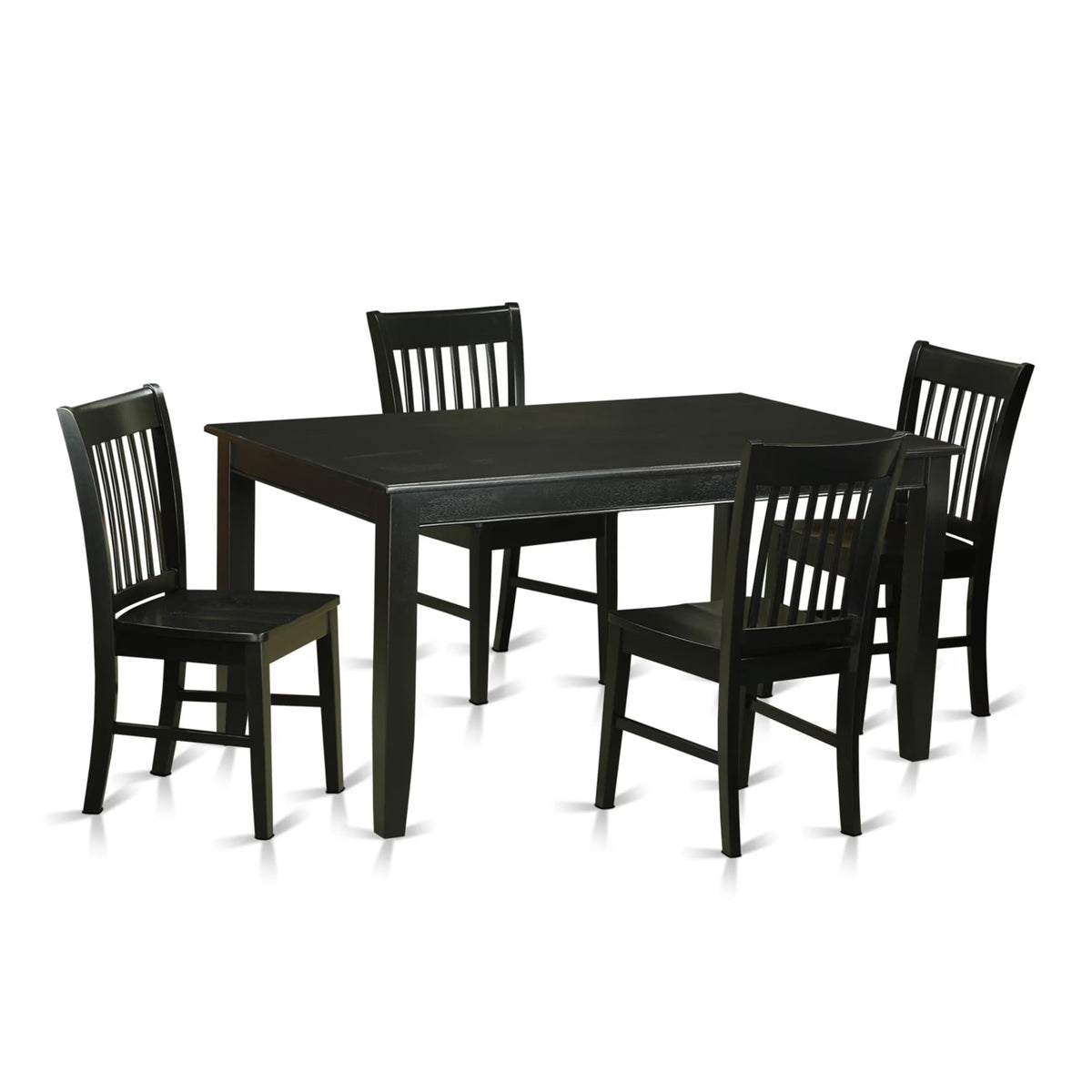 East West Furniture DUNO5-BLK-W 5 Piece Dining Room Table Set Includes a Rectangle Wooden Table and 4 Kitchen Dining Chairs, 36x60 Inch, Black