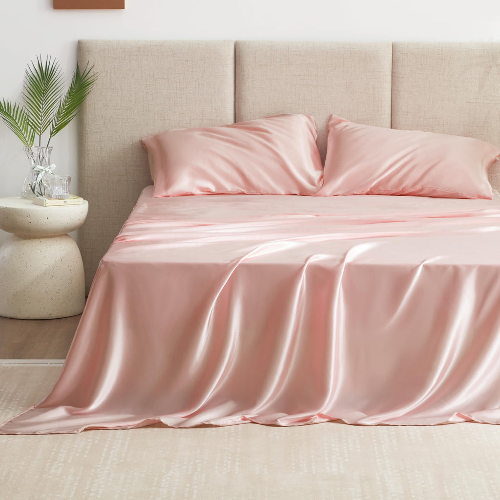 Love'S Cabin Twin Satin Sheets Sets - 3 Piece Coral Silky Satin Bed Sheets Twin With Deep Pockets, Luxury Silk Feel Satin Twin Size Sheet Set Bedding Set (1 Flat Sheet,1 Fitted Sheet,1 Pillow Case)
