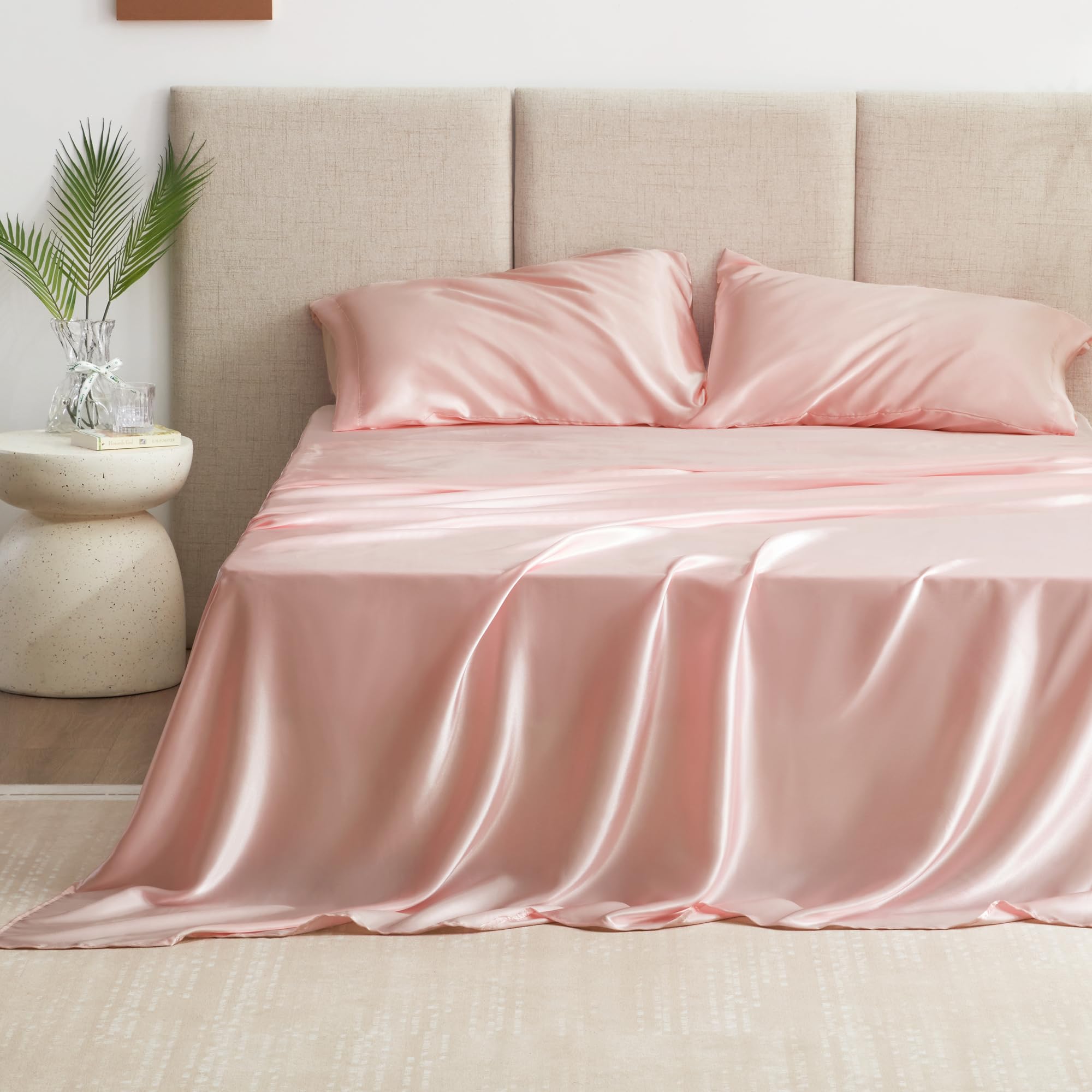 Love'S Cabin Twin Satin Sheets Sets - 3 Piece Coral Silky Satin Bed Sheets Twin With Deep Pockets, Luxury Silk Feel Satin Twin Size Sheet Set Bedding Set (1 Flat Sheet,1 Fitted Sheet,1 Pillow Case)