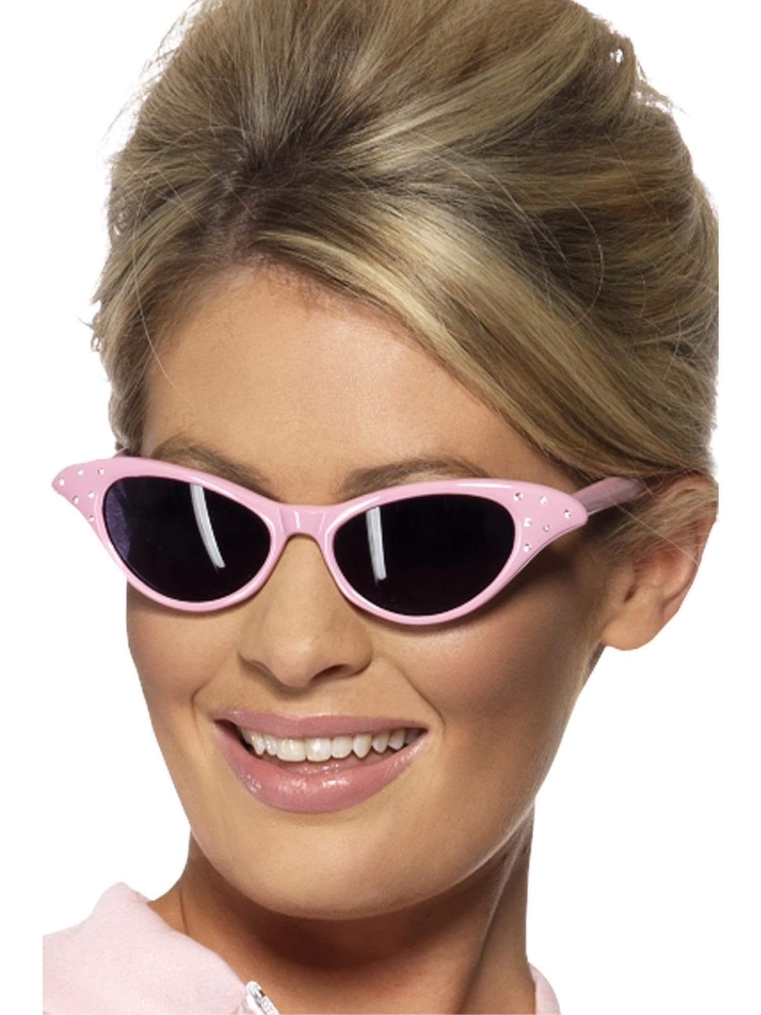 Smiffys Flyaway 1950s Style Rock & Roll Sunglasses, Pink, with Diamante