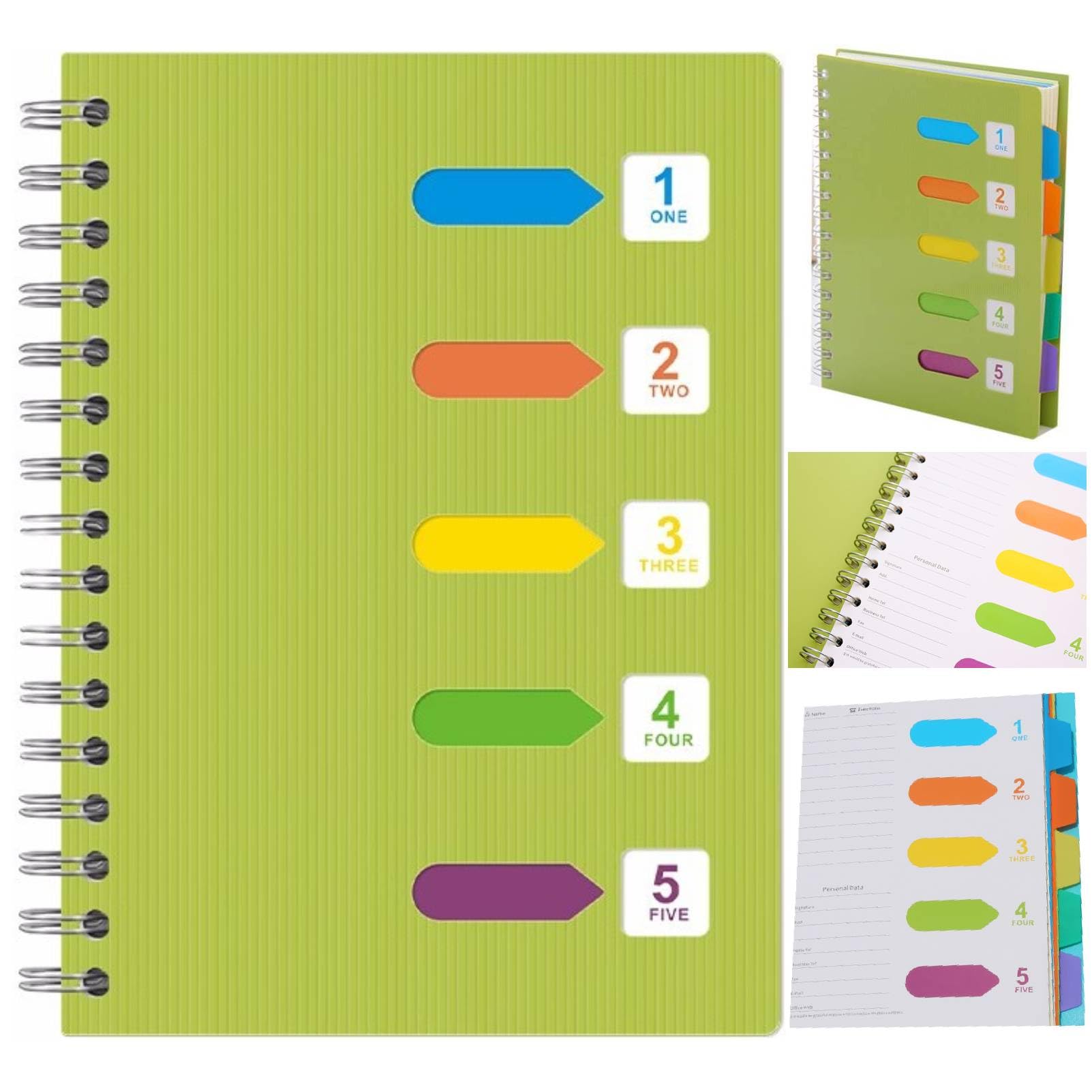 Yoofun 5 Subject Spiral Notebook College Ruled 5 Subject Notebook Spiral Lined Notebook With 5 Colored Dividers Tabs 260 Pages A