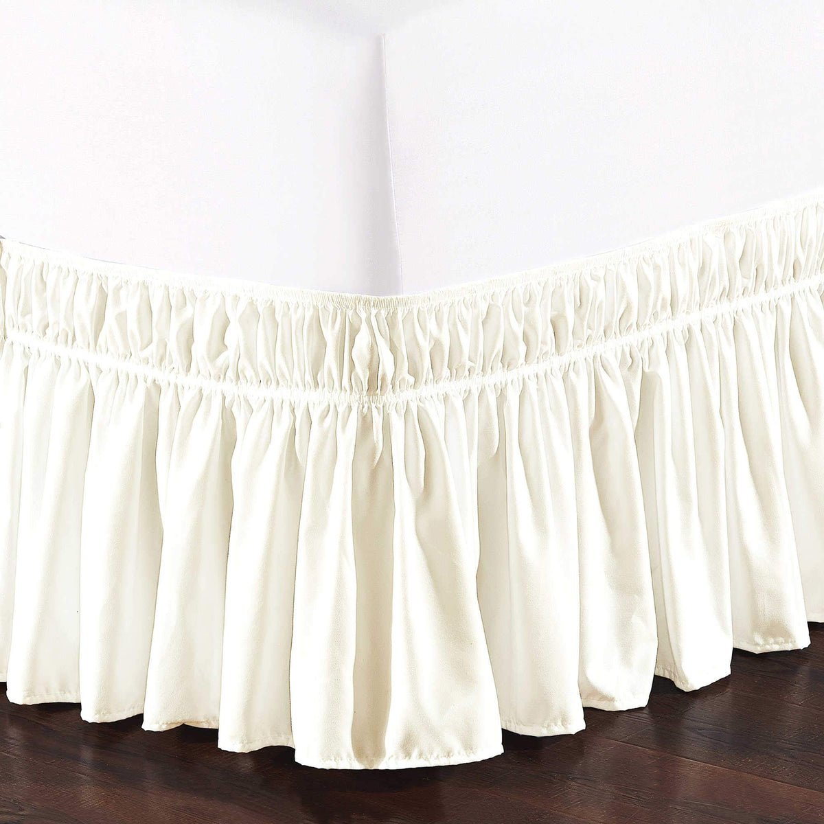 Elegant Comfort Three Fabric Sides Wrap Around Elastic Style Solid Bed Skirt, Easy On/Easy Off Dust Ruffled Bed Skirts 16 Inch T