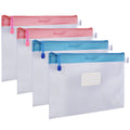 Zipper Pouch, Wisdompro 4 Packs Durable Letter Size Waterproof Mesh File Bag, Document Organizer - Pink/Blue