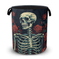 Gothic Skull Roses Laundry Basket, Foldable Laundry Hamper with Handles, Large Capacity Waterproof Clothes Storage Basket for Be