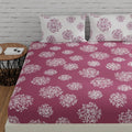 Huesland By Ahmedabad Cotton 144 Tc Fitted Elastic Bedsheets Queen Size Cotton With 2 Pillow Covers | 60X78 Inches | Mauve & Whi