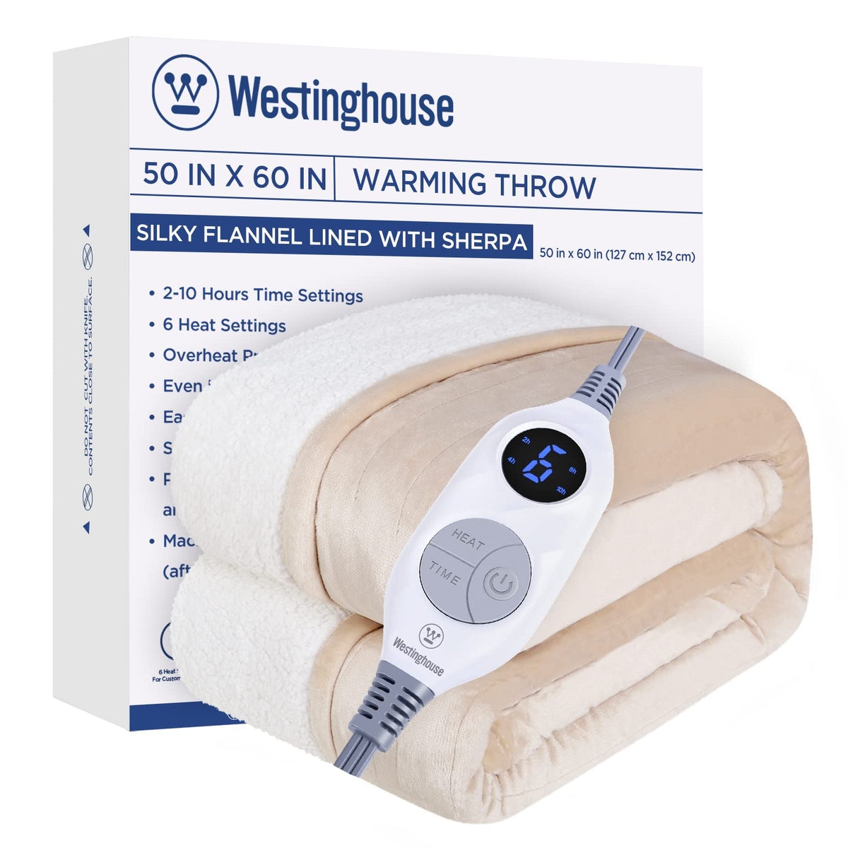 Westinghouse Electric Blanket Heated Blanket, Plaid Sherpa Heating Blanket, 10 Heat Settings & 112 Hours Time Settings, Teal Pl
