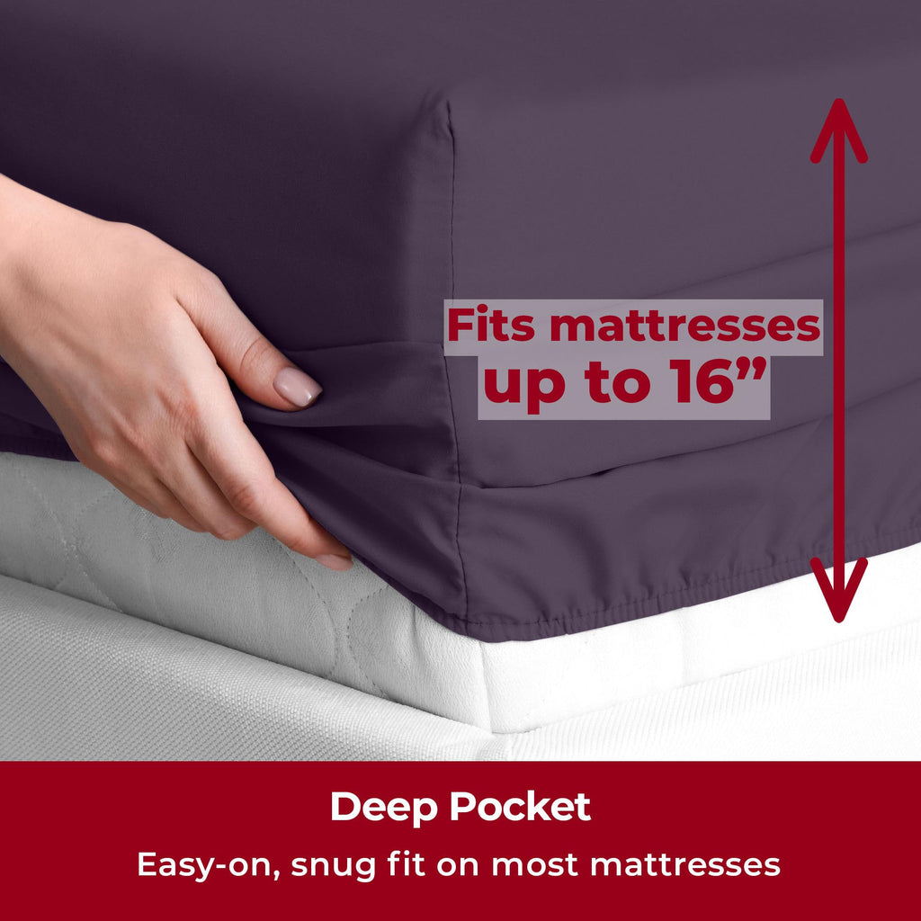 Mellanni Split King Sheet Set - 7-Piece Iconic Collection Bedding, (Including 4 Pillowcases), 16-Inch Deep Pocket, Easy Care, Extra Soft, Cooling Sheets, Brushed Microfiber - Purple