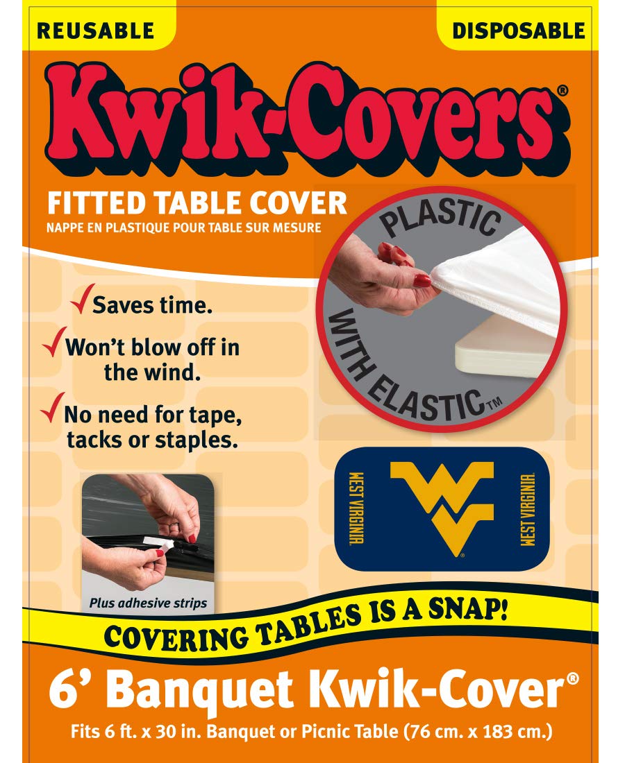 Collegiate Kwik-Covers Rectangle Plastic Table Covers, Bundle Of 2 (West Virginia University, 6')