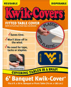 Collegiate Kwik-Covers Rectangle Plastic Table Covers, Bundle Of 2 (West Virginia University, 6')