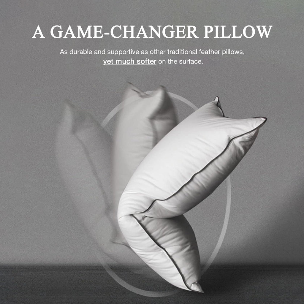 Dwr Goose Feather Down Pillow For Sleeping 2 Pack, Queen Size Organic Cotton Hotel-Style Bed Pillow Inserts, Soft Medium Pillow
