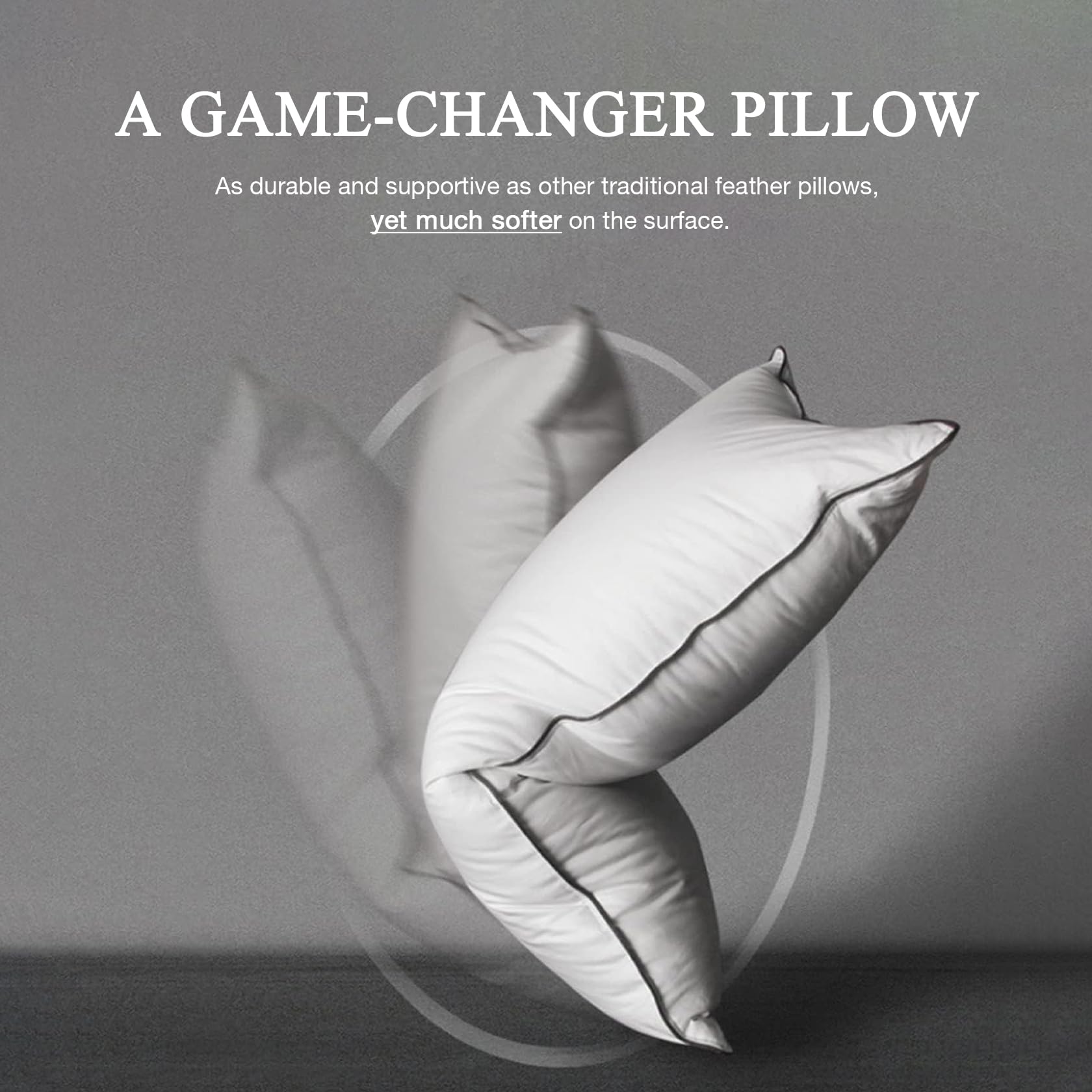 Dwr Goose Feather Down Pillow For Sleeping 2 Pack, Queen Size Organic Cotton Hotel-Style Bed Pillow Inserts, Soft Medium Pillow