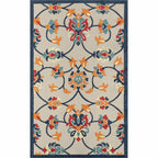 HomeRoots 517454 8 x 10 ft. Blue & Orange Floral Non Skid Indoor & Outdoor Rectangle Traditional Area Rug