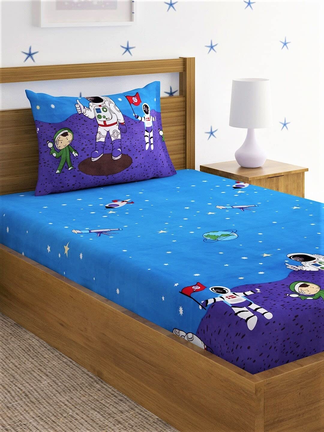 Home Sizzler 144 Tc Microfibre KidS Space Single Bedsheet With 1 Pillow Cover