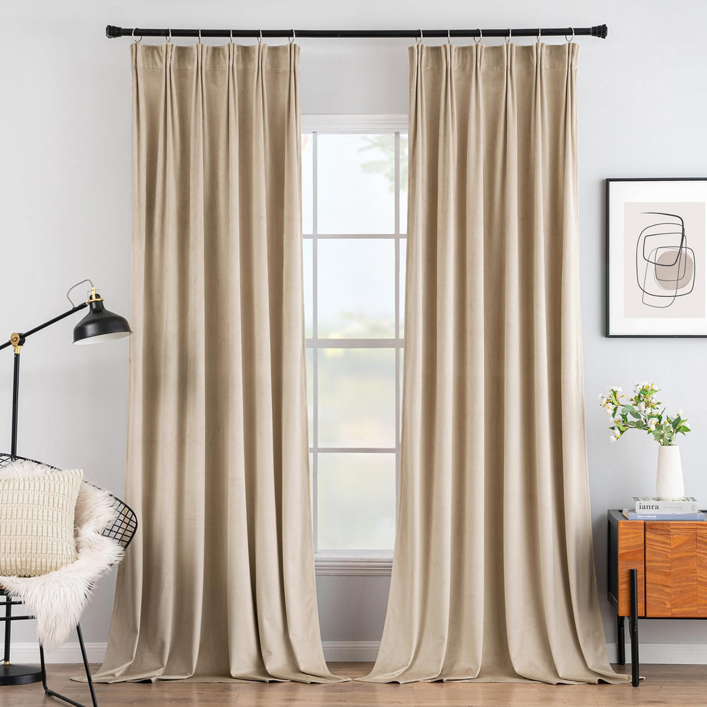 MIULEE Velvet Curtains 96 inches - Pinch Pleated Luxury Room Darkening Curtains for Bedroom Living Room Thermal Insulated Super 