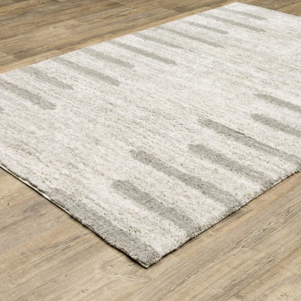 HomeRoots 510864 10 x 13 ft. Ivory & Gray Geometric Shag Power Loom Stain Resistant Rectangle Area Rug