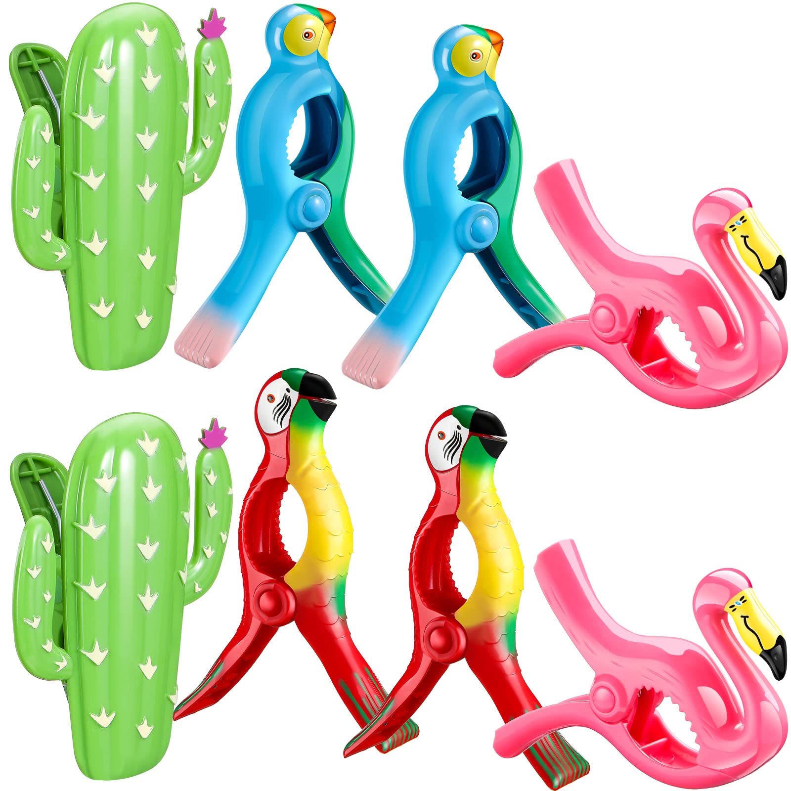 Sieral 8 Pcs Beach Towel Clips Flamingo Parrot Beach Chair Clips Heavy Duty Towel Holders Portable Clothes Pins for Chairs Cruis