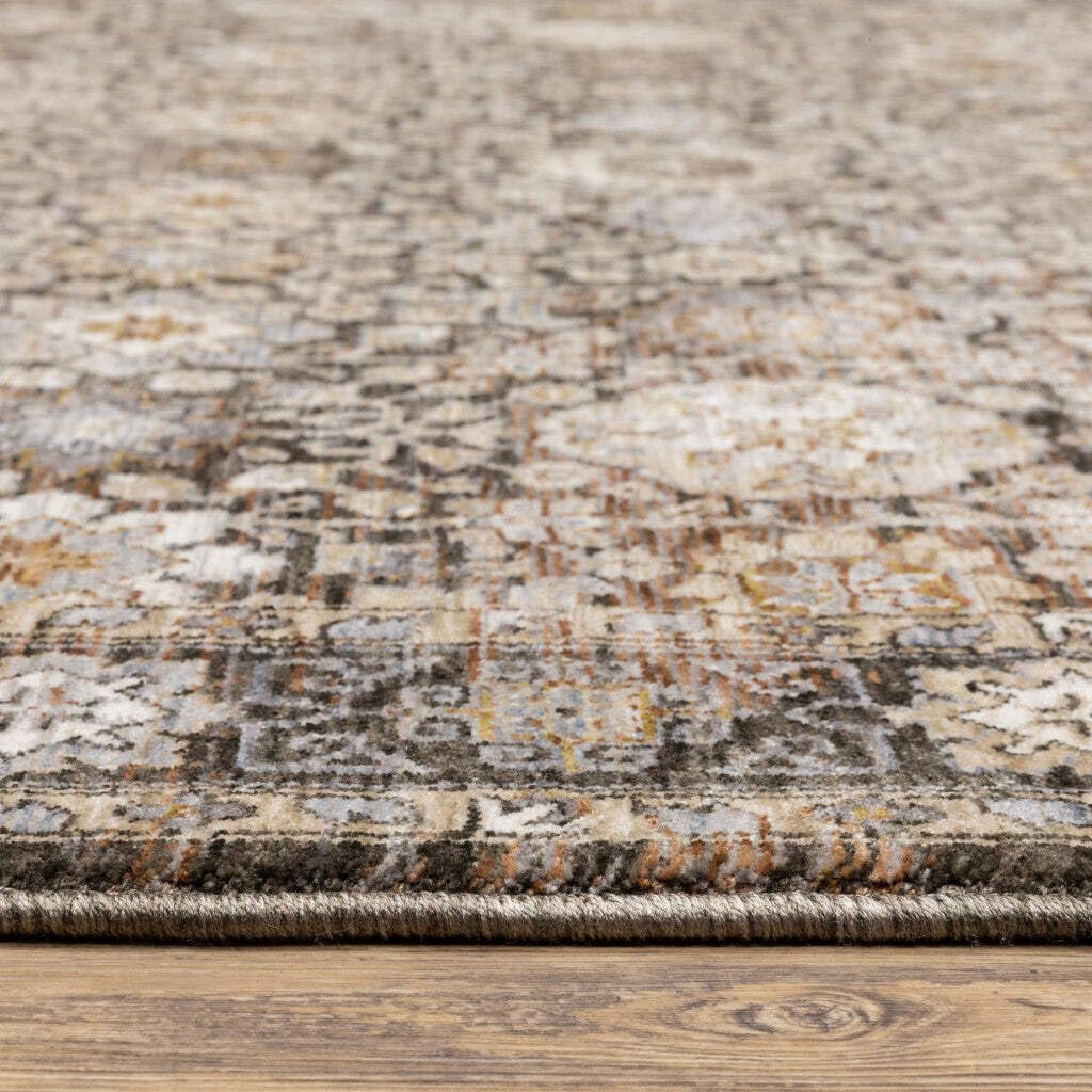 HomeRoots 509439 6 x 9 ft. Gray & Ivory Oriental Power Loom Stain Resistant Rectangle Area Rug with Fringe