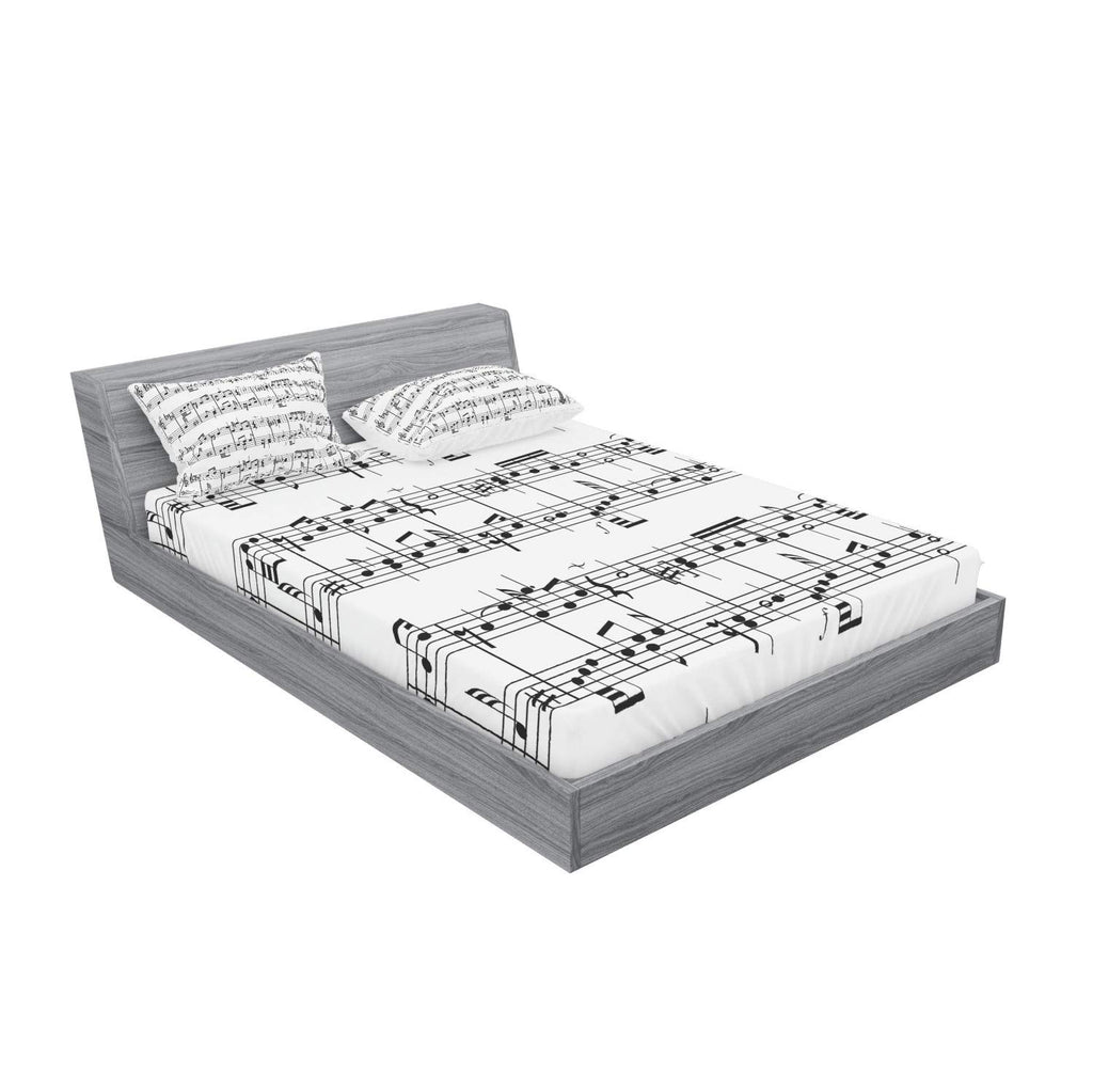 Ambesonne Music Fitted Sheet & Pillow Sham Set, Musical Notes On The Clef Illustration Ornamental Pattern Artwork Print, Decorat