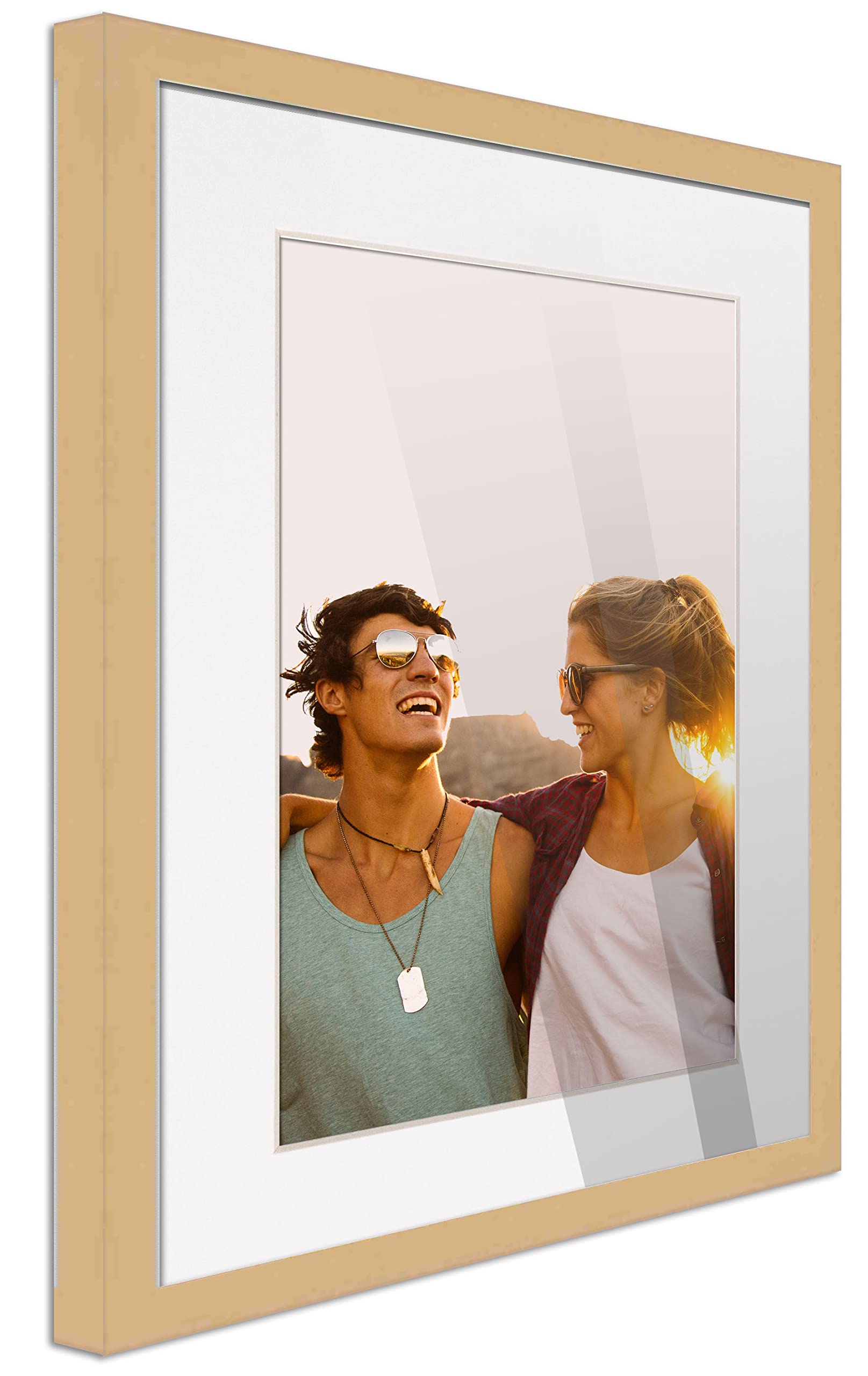 27X40 Natural Wood With White Mat | 30X43 Frame Matted To 27X40 | Display Your Picture Under Uv Acrylic Shatter Guard Front, Wit