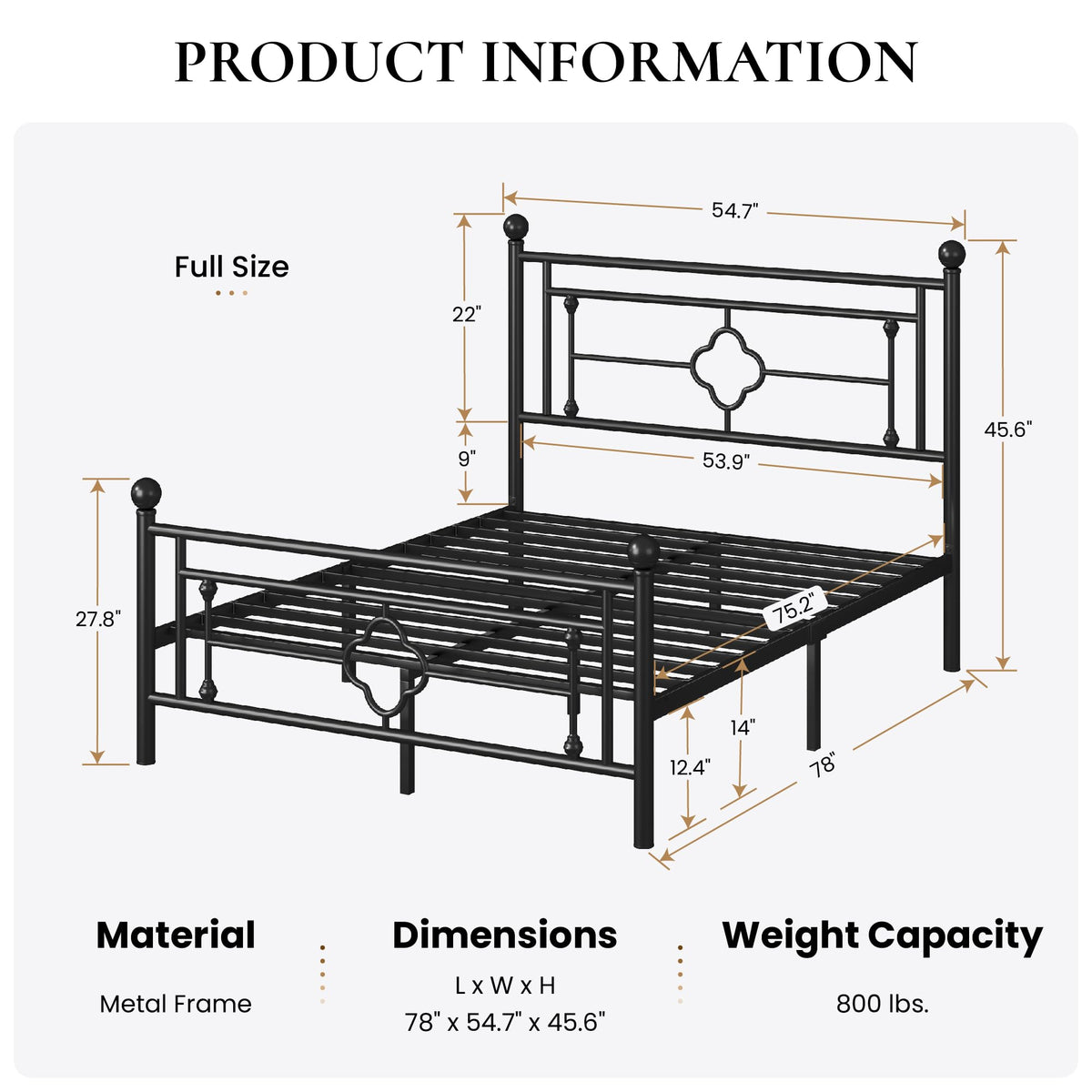 Sha Cerlin 14 Inches Full Size Metal Platform Bed Frame/Vintage Iron-Art Headboard And Footboard/Mattress Foundation For Storage/No Box Spring Needed/Noise-Free/Easy Assembly/Black