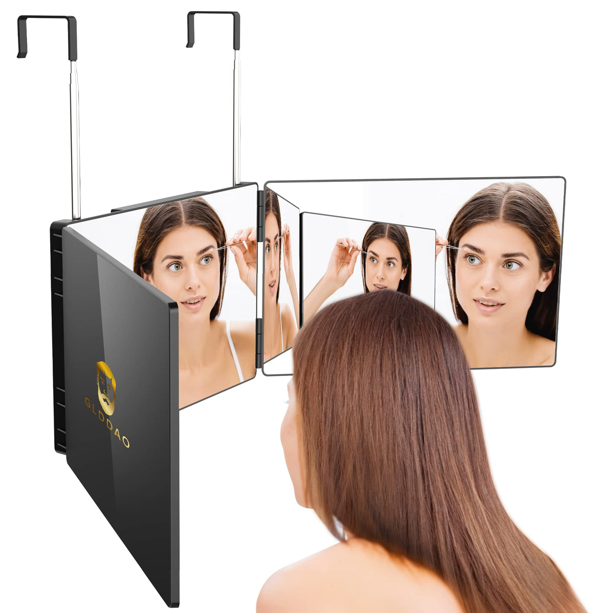 GLDDAO 3 Way Mirror for Hair Cutting Self 360 Trifold Barber Mirrors 3 Sided Hair Mirror to See Back of Head Braiding Hair Hairc