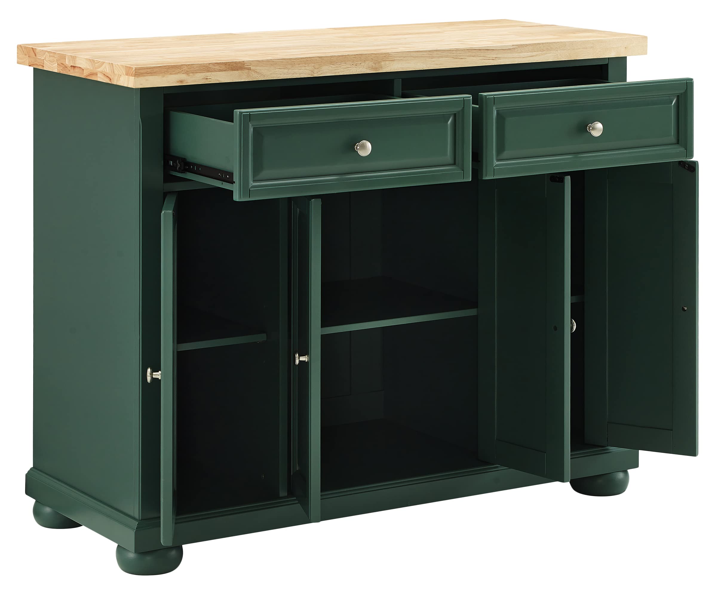 Crosley Furniture Madison Madison Rolling Kitchen Island Cart, Microwave Stand, Coffee Bar, with Shelves and Drawers, Emerald Green