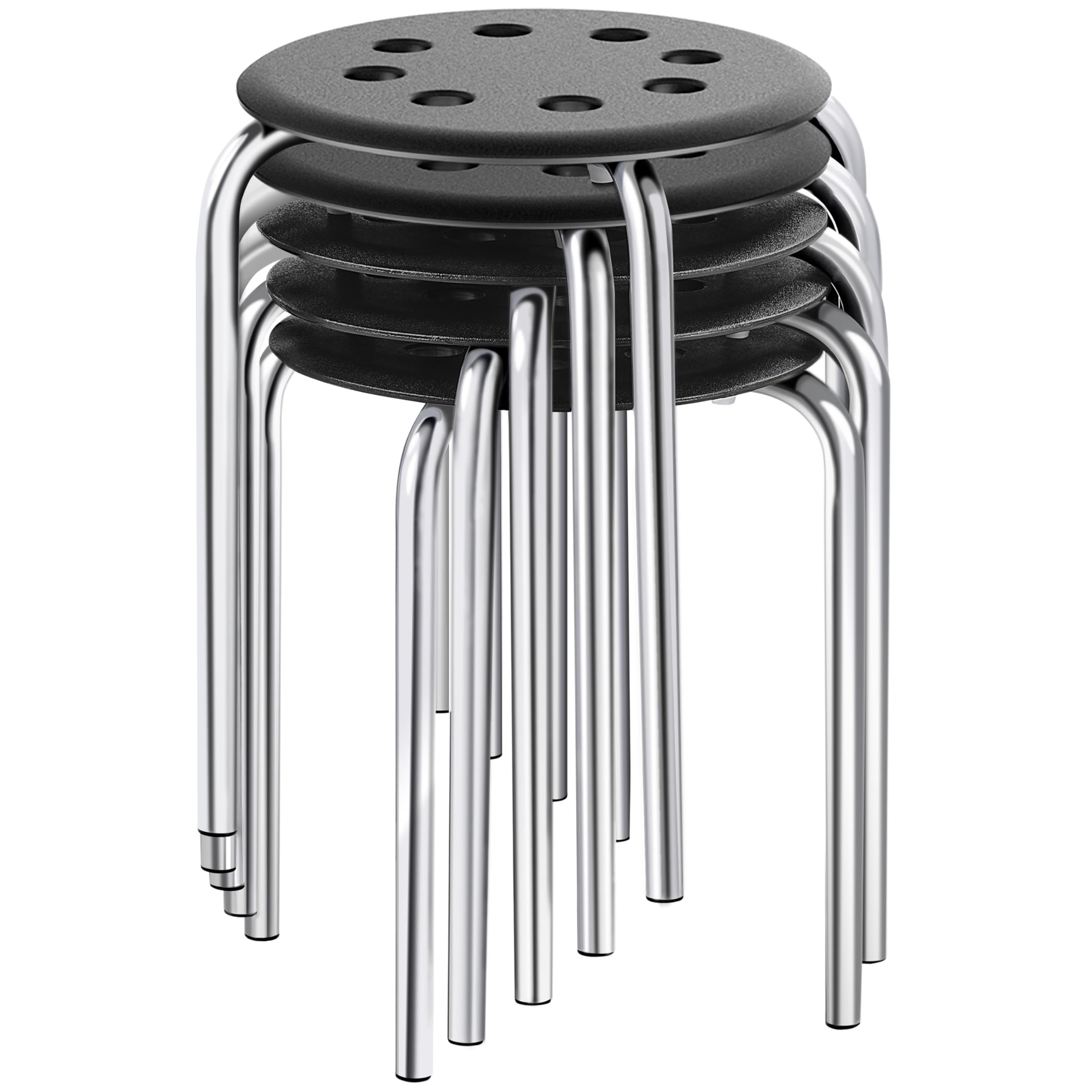Yaheetech Plastic Stacking Stools Flexible Seating 17.3in Portable Backless Stools Round Top Metal Frame for Home Garden Kitchen